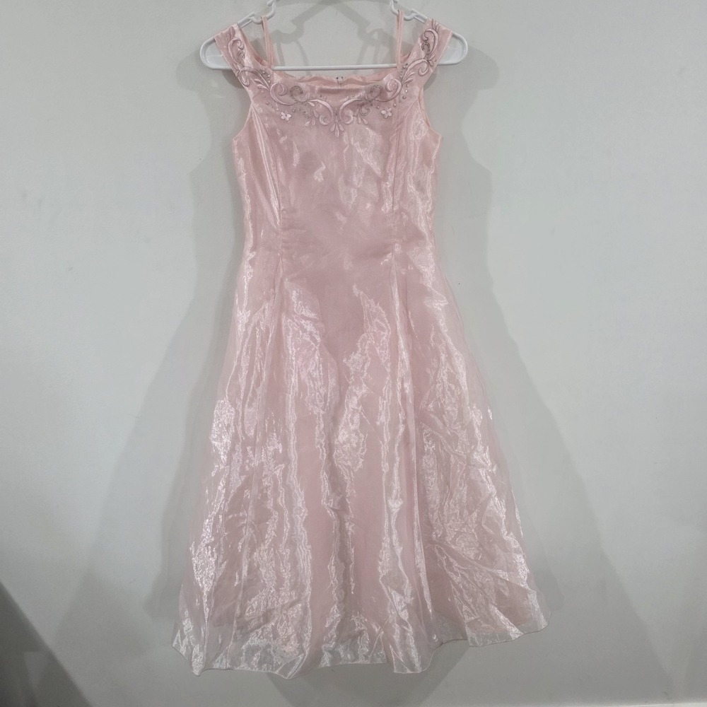 Vintage Jessica Mcclintock Pink Girls Party Dress Size 12  Floral Embroidered